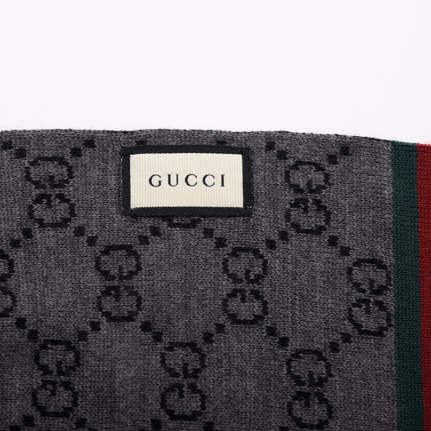 Gucci Wool Tricot GG Monogram Web Solange Scarf Black Medium Grey 4 of 4