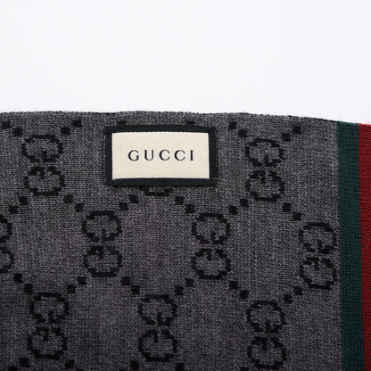 Gucci Wool Tricot GG Monogram Web Solange Scarf Black Medium Grey 4 of 4
