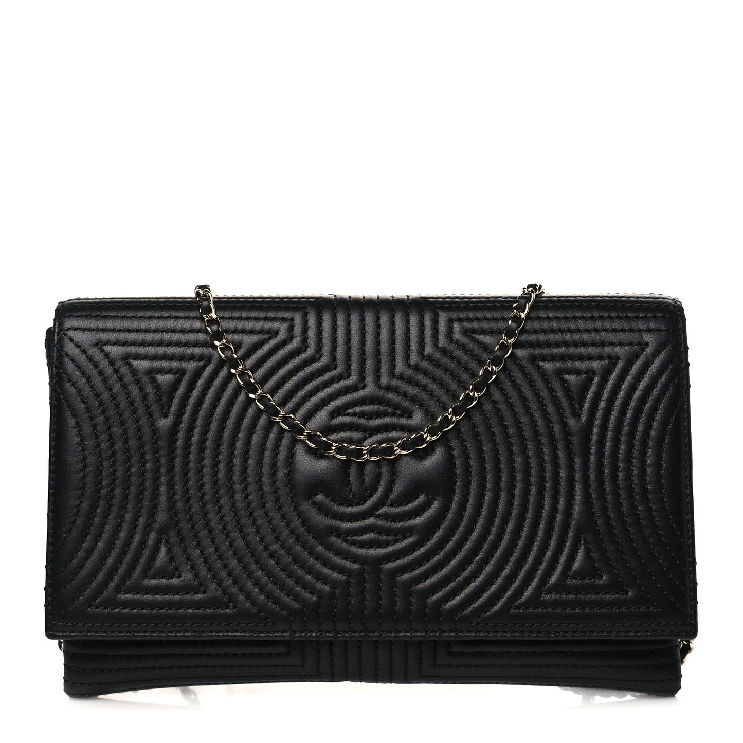 Calfskin Korean Garden Clutch With Chain Black