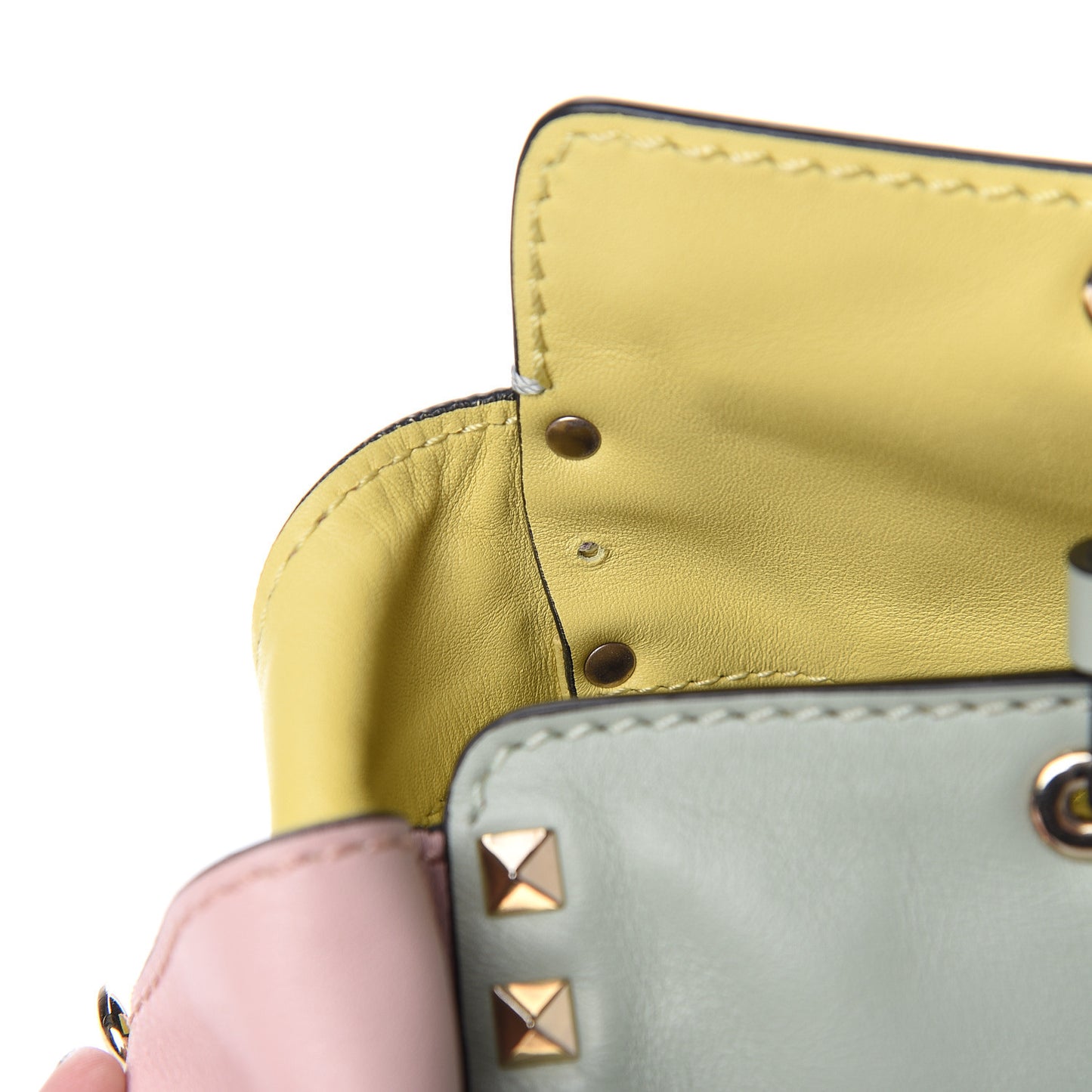 Vitello Watercolor Medium Rockstud Tote Rose Green Yellow Sky