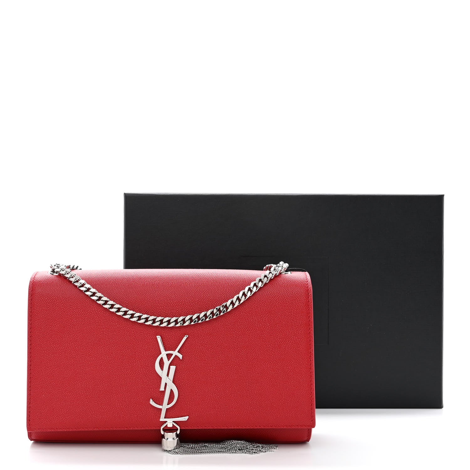 Saint Laurent Grain De Poudre Medium Classic Monogram Kate Tassel Satchel Rouge Eros 12 of 12