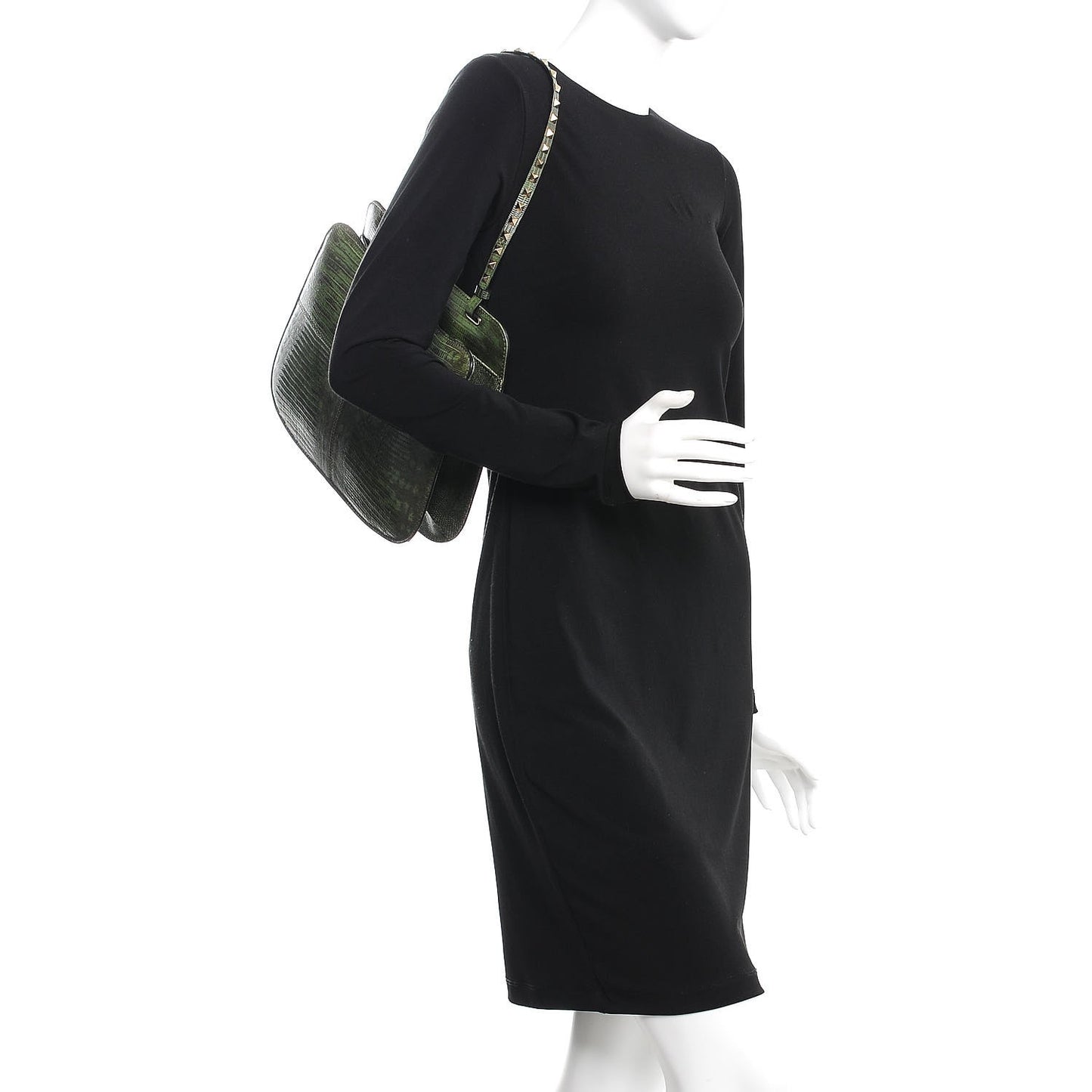 Lizard Rockstud Shoulder Satchel Green