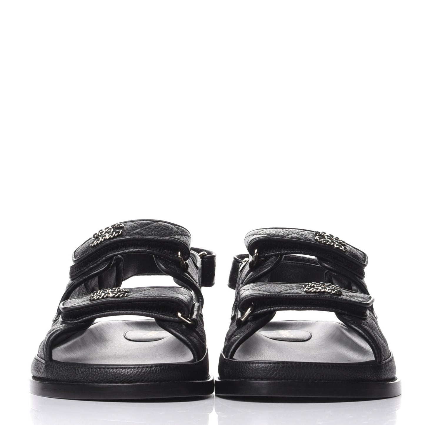 Grained Calfskin Velcro Dad Sandals 38.5 Black