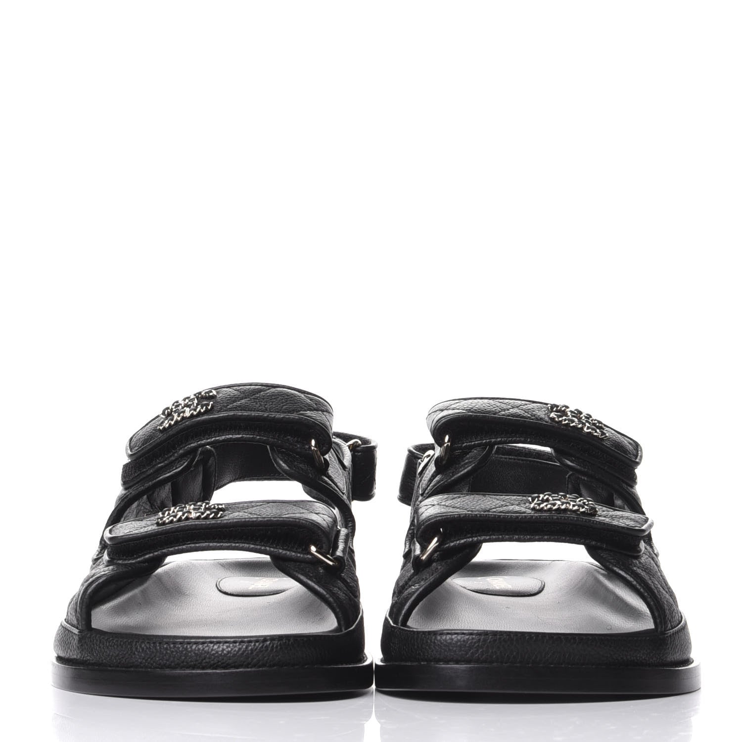 Chanel Grained Calfskin Velcro Dad Sandals 38.5 Black 2 of 11