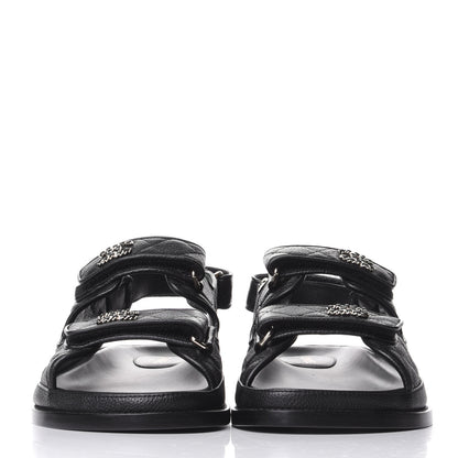 Chanel Grained Calfskin Velcro Dad Sandals 38.5 Black 2 of 11
