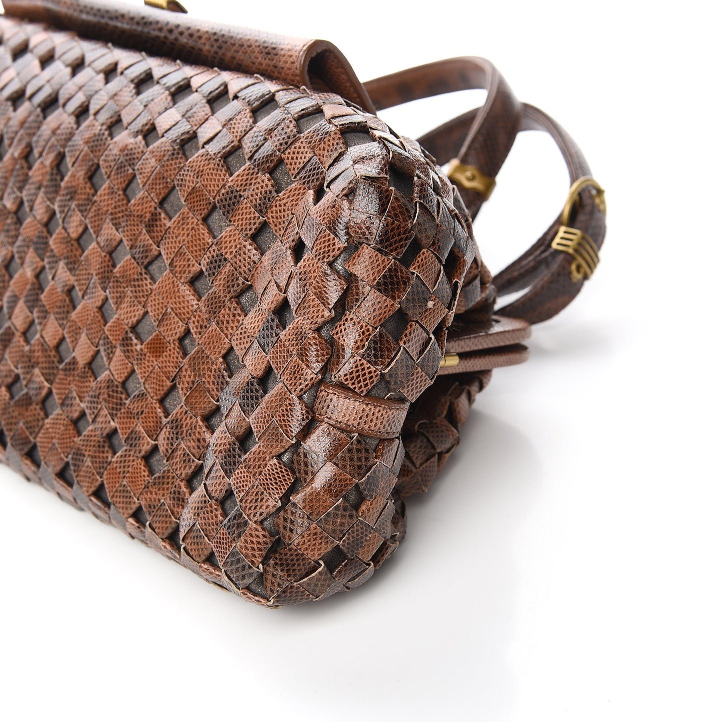 Woven Snakeskin Frame Bag Brown