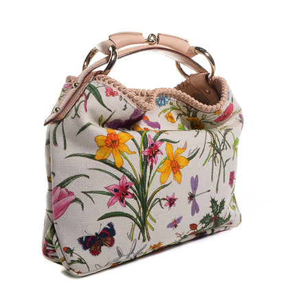 Gucci Canvas Flora Floral Small Horsebit Chain Hobo 3 of 7