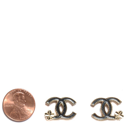 Chanel Enamel CC Clover Earrings Black Gold 2 of 4
