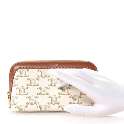 Celine Triomphe Canvas Calfskin Small Cosmetic Pouch White 2 of 9