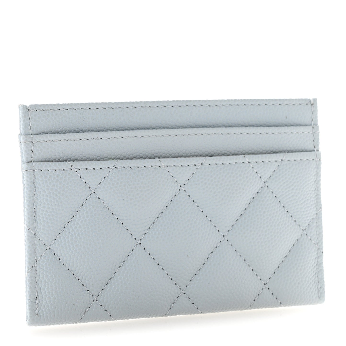 Caviar Quilted CC Logo Card Holder Light Blue