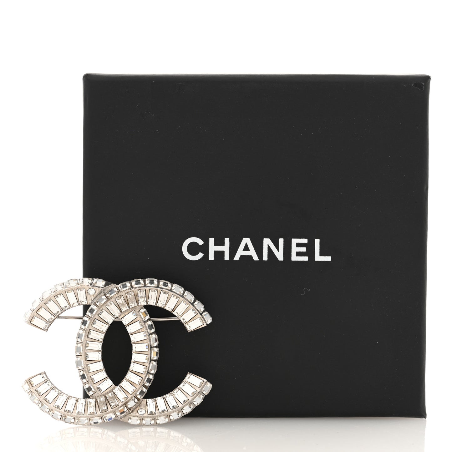 Baguette Crystal CC Brooch Silver