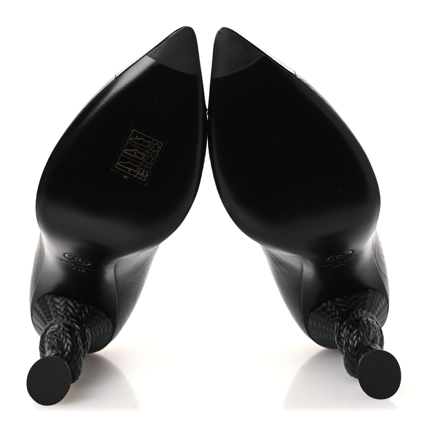 Crumpled Calfskin Knotted Heel Cap Toe Pumps 39.5 Black
