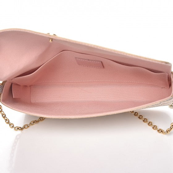 Damier Azur Pochette Felicie Chain Wallet Rose Ballerine