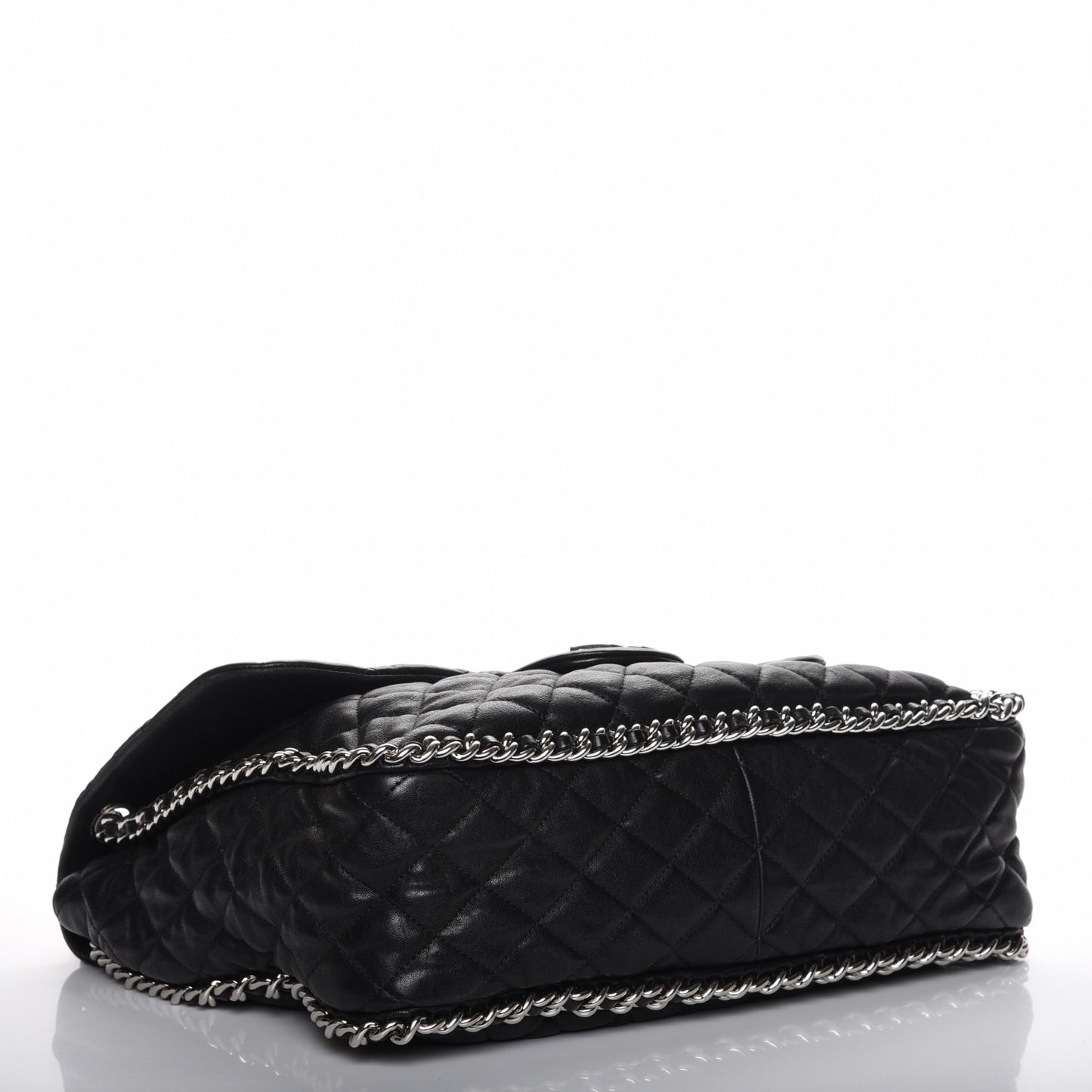 Washed Lambskin Quilted Maxi Chain Around Flap Black