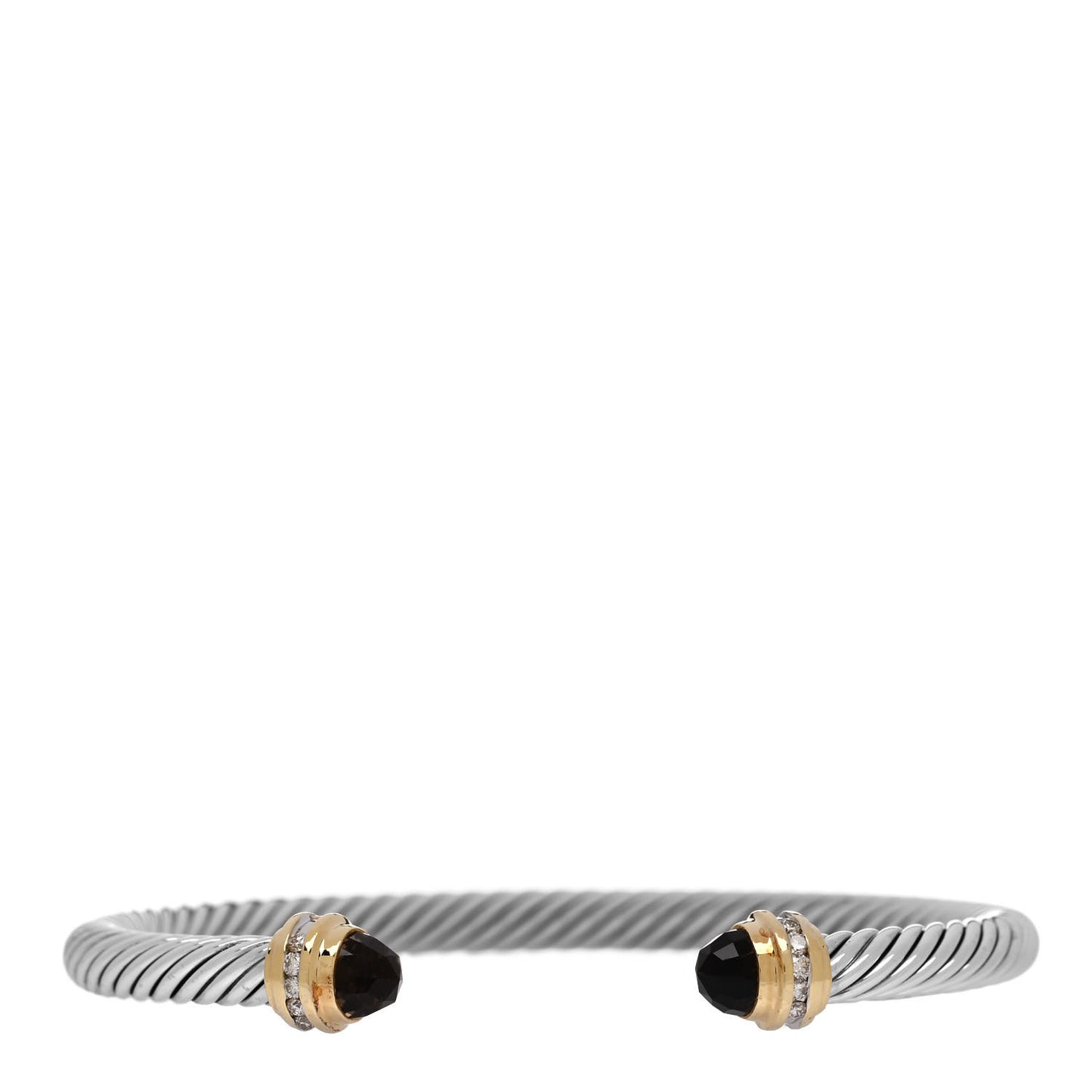 Sterling Silver 18K Yellow Gold Diamond Smoky Quartz 5mm Cable Classics Bracelet