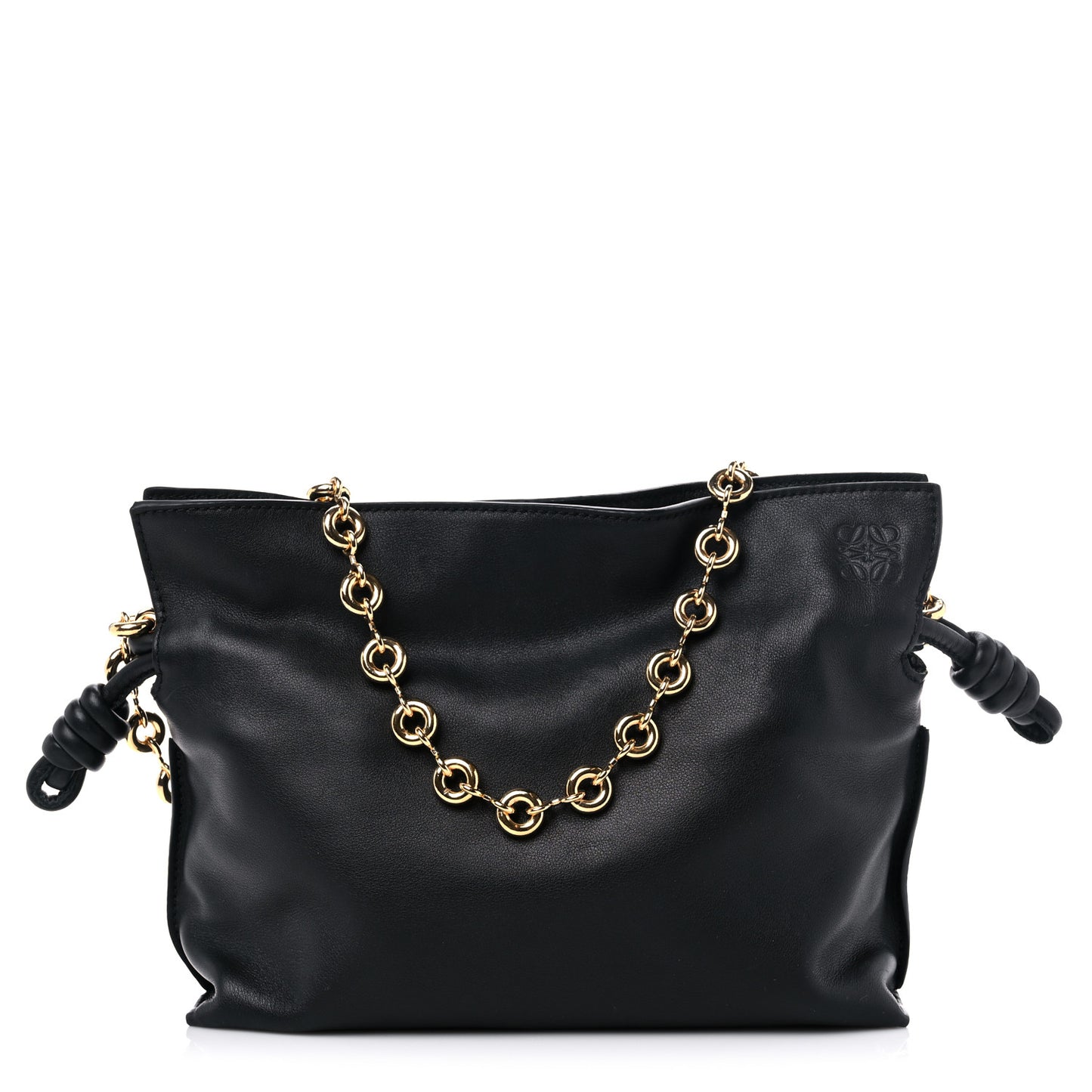 Nappa Calfskin Mini Flamenco Knot Clutch With Chain Black