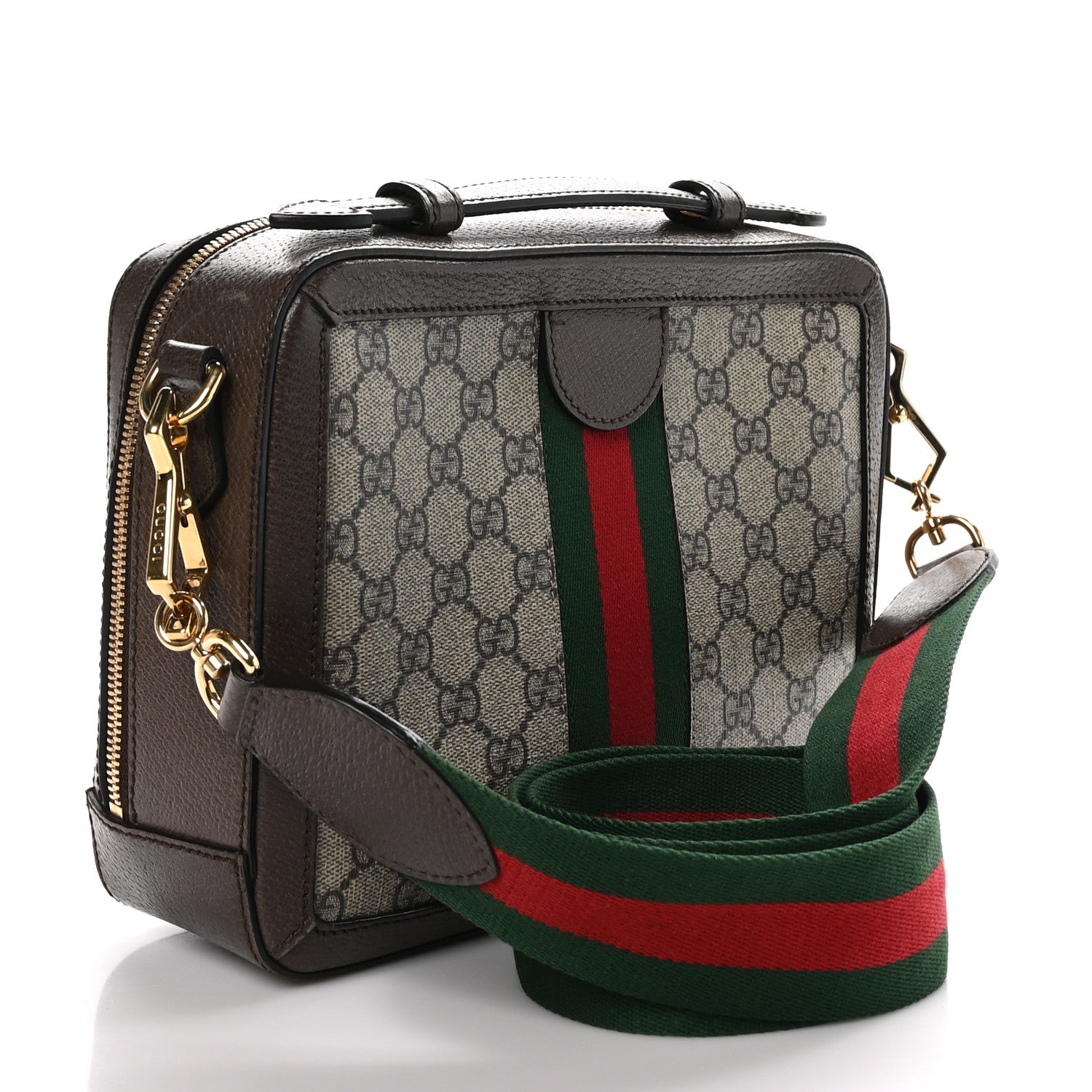 Gucci GG Supreme Monogram Web Small Ophidia Top Handle Shoulder Bag Brown 3 of 14