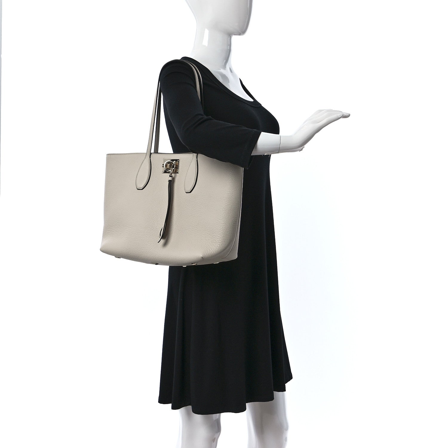 Salvatore Ferragamo Grained Calfskin Studio Tote Cream 2 of 10