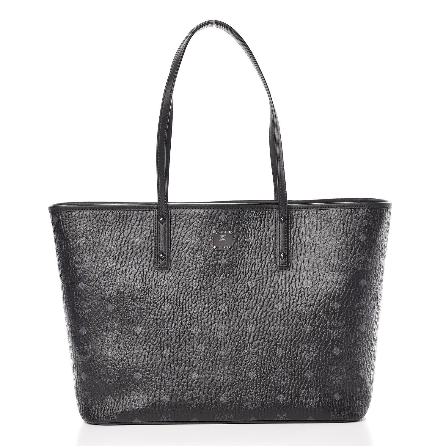 MCM Visetos Medium Anya Zip Top Shopper Tote Black 3 of 12