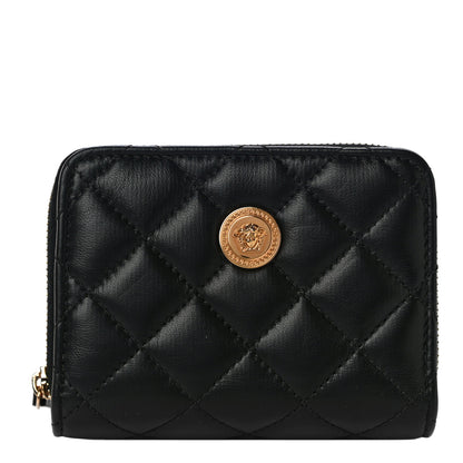 Versace Nappa Quilted Medusa Compact Zip Around Wallet Black 1 of 10