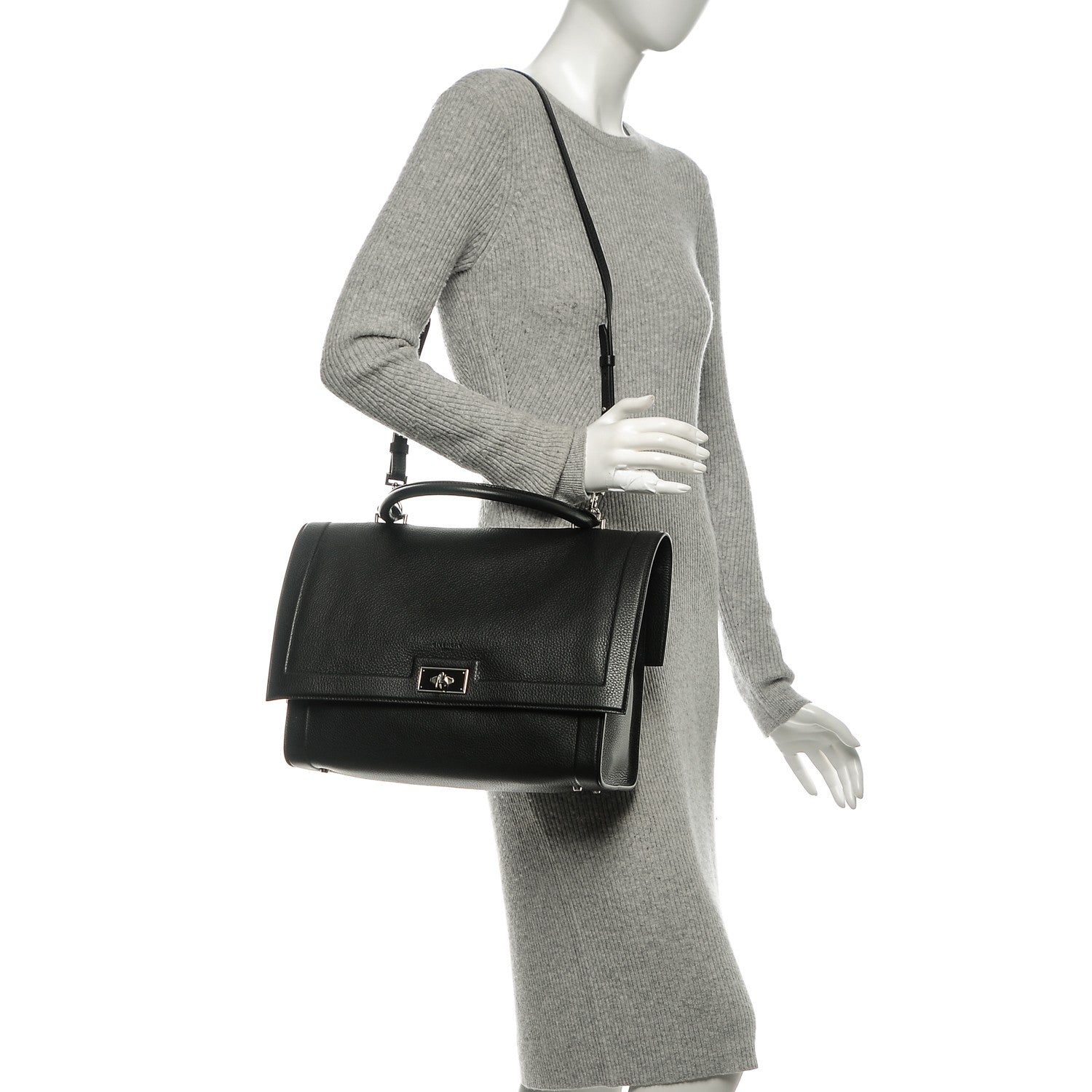 Givenchy Grained Calfskin Medium Shark Lock Satchel Black 2 of 6