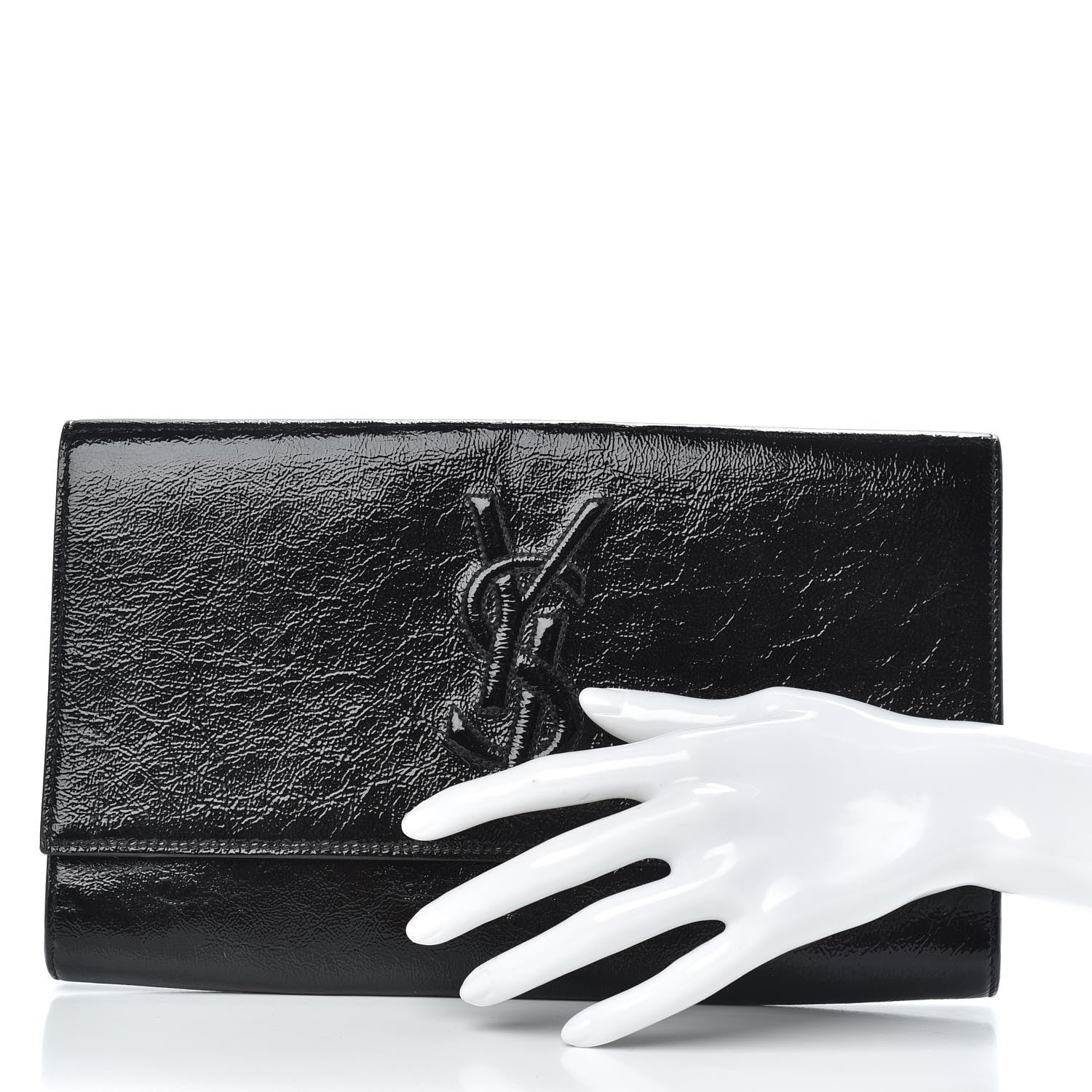 Saint Laurent Textured Patent Monogram Large Belle De Jour Clutch Black 2 of 7