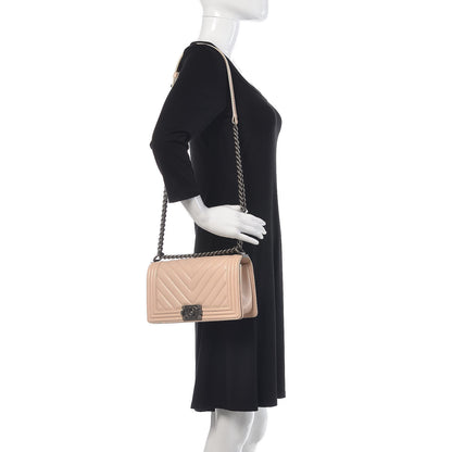 Chanel Caviar Chevron Quilted Medium Boy Flap Light Beige 2 of 10