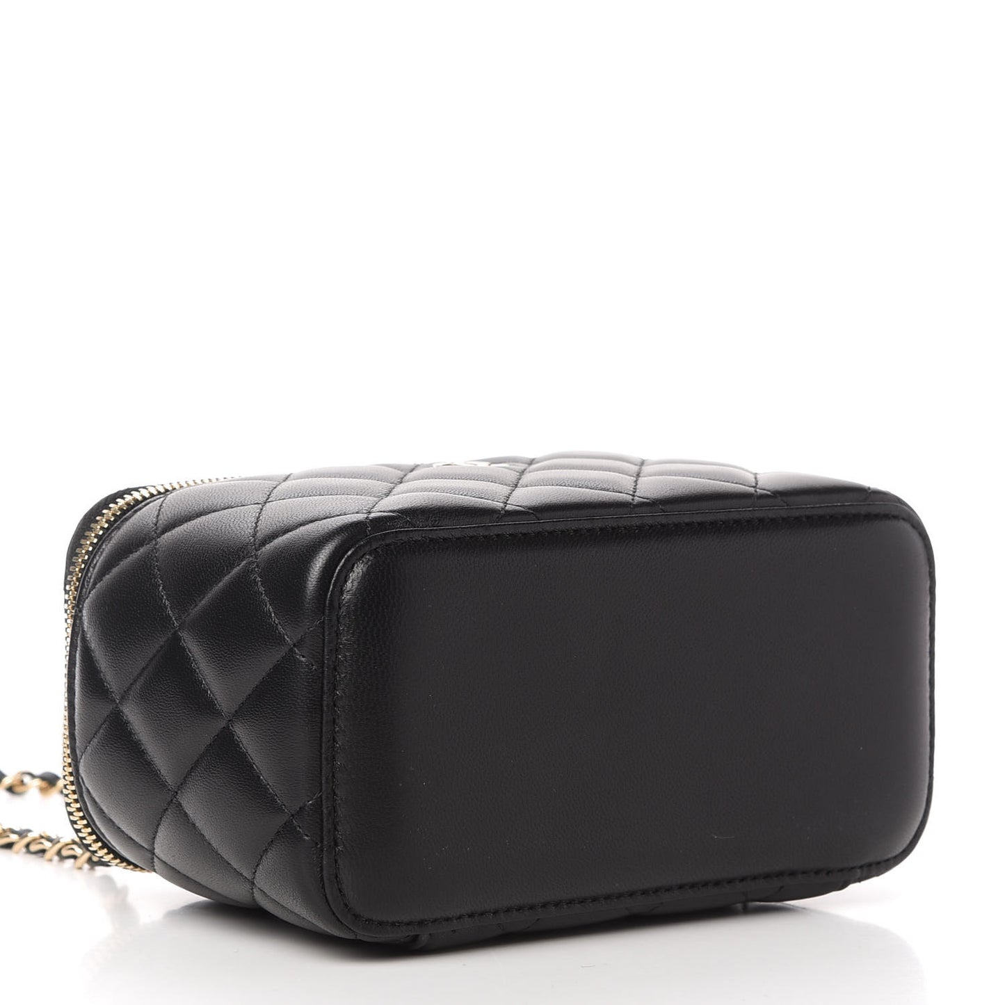 Lambskin Quilted Small Vanity Case With Chain Black