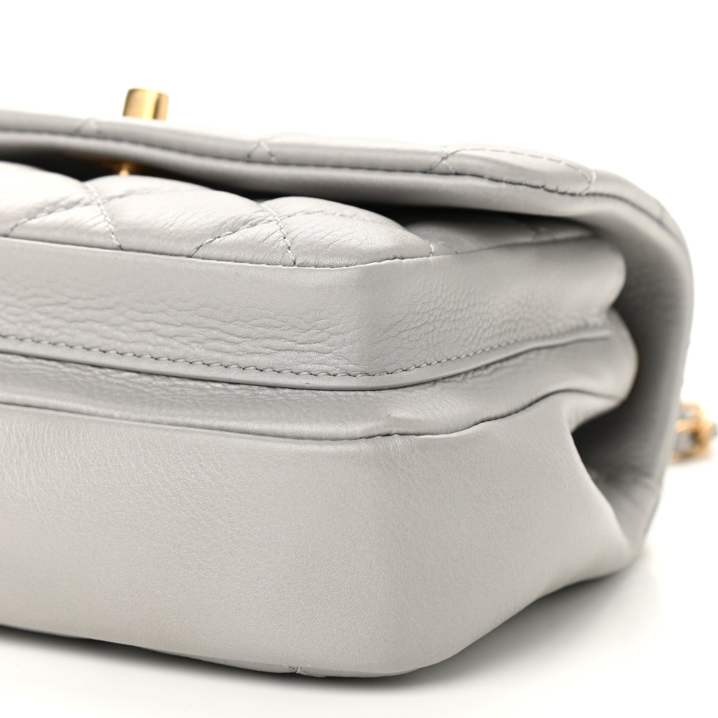 Calfskin Quilted Top Handle Flap Light Grey