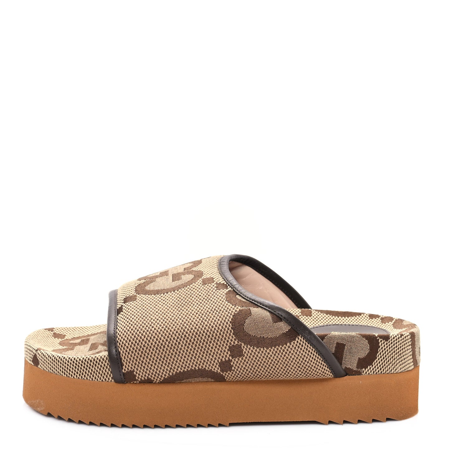 Monogram Jumbo GG Nappa Samoa Platform 40mm Slide Sandals 38 Camel Ebony New Acero