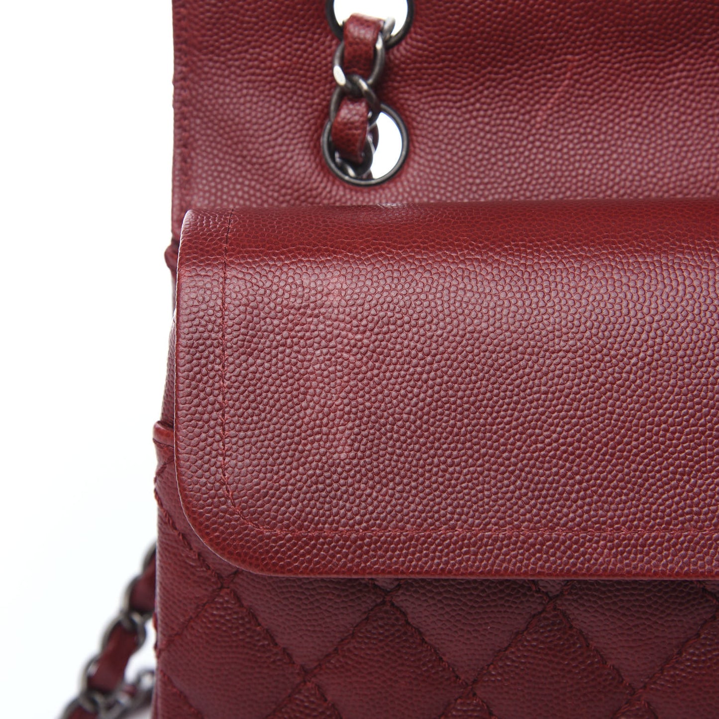 Caviar Quilted Medium Double Flap Dark Red