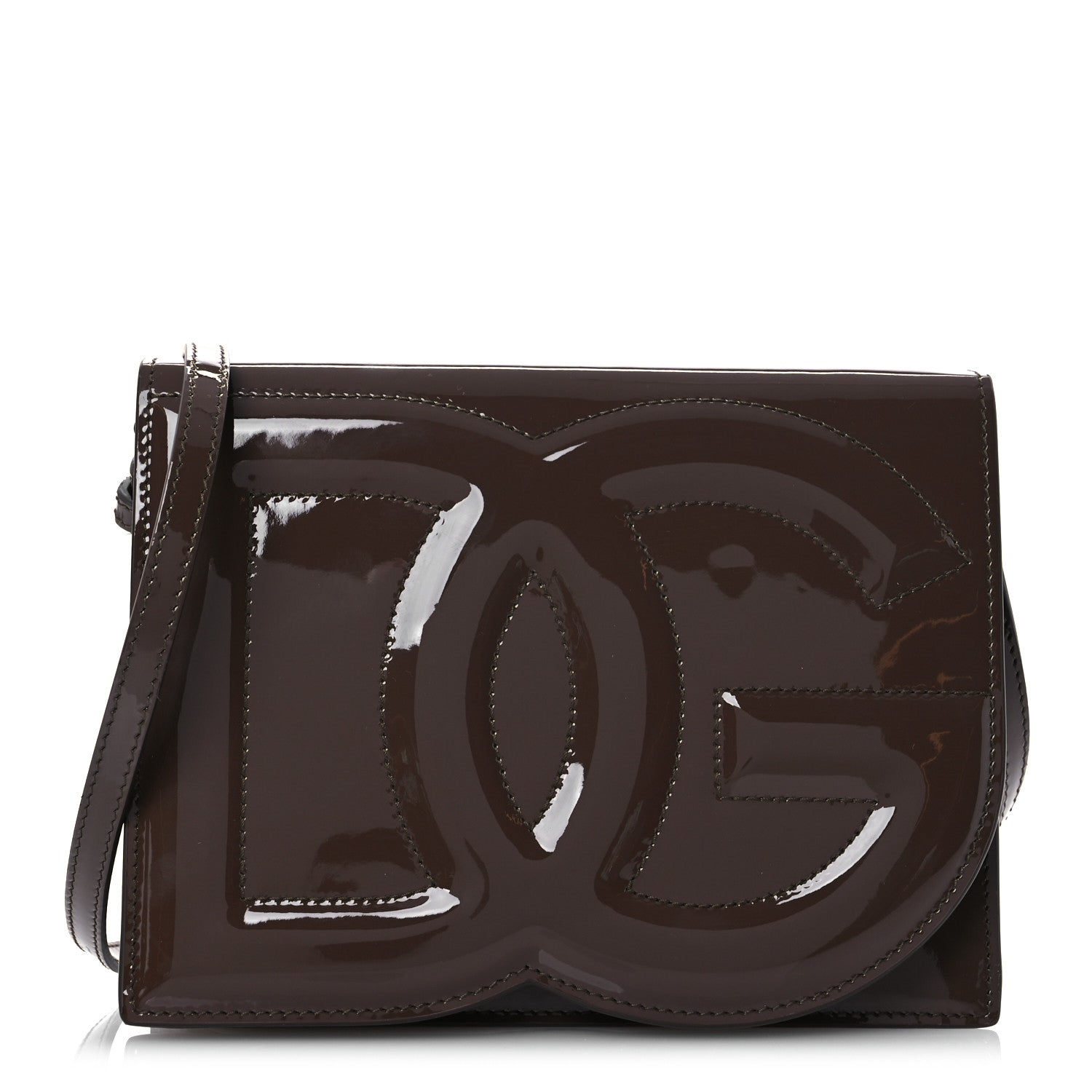 Dolce & Gabbana Patent DG Logo Flap Crossbody Bag Fango Brown 1 of 11