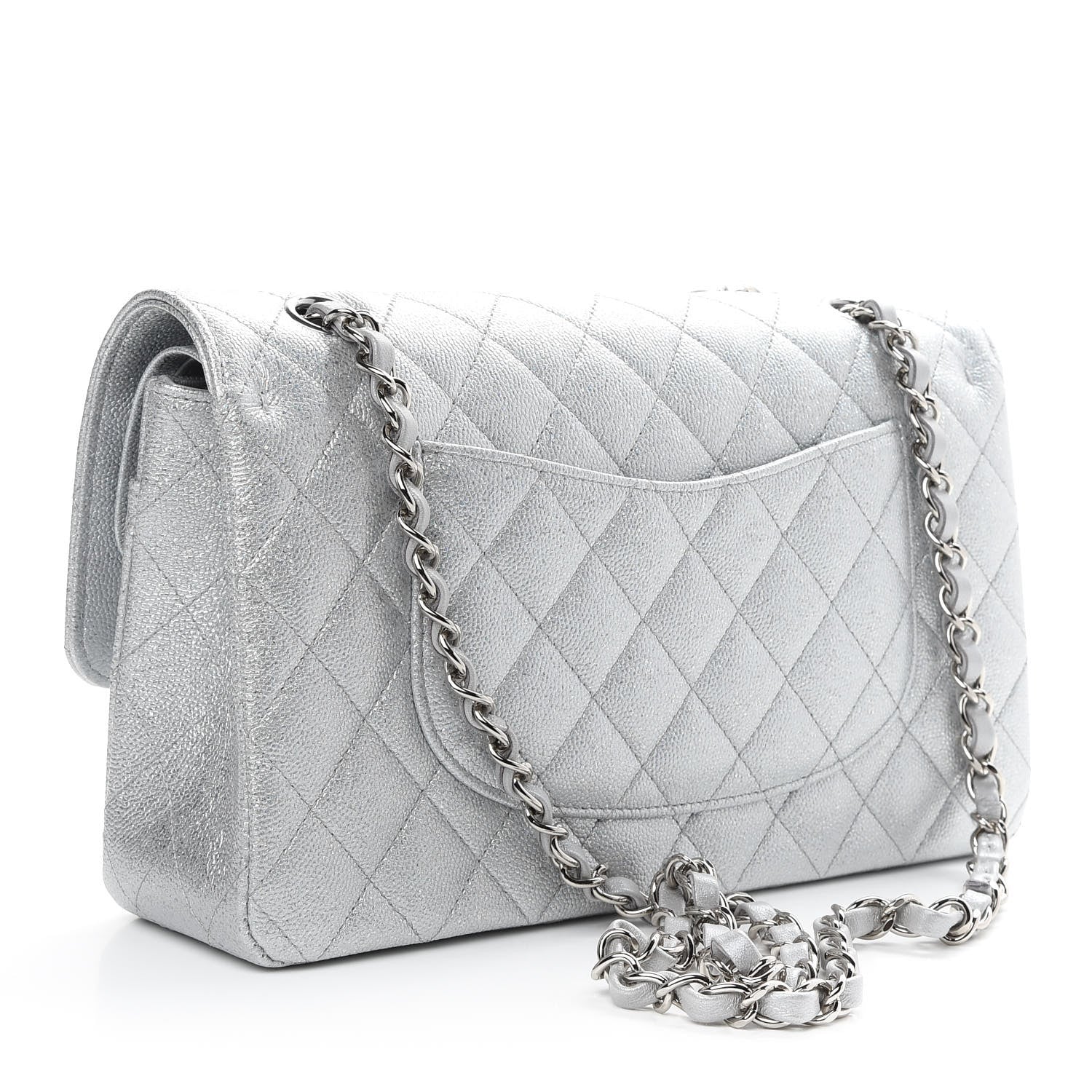 Chanel Glittered Metallic Caviar Quilted Medium Double Flap Silver 3 of 9