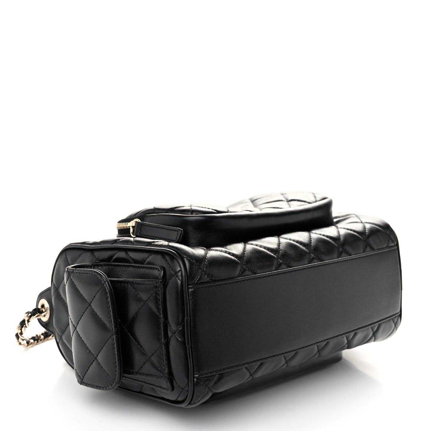 Shiny Crumpled Lambskin Quilted Medium Preppy Pocket Camera Case Black