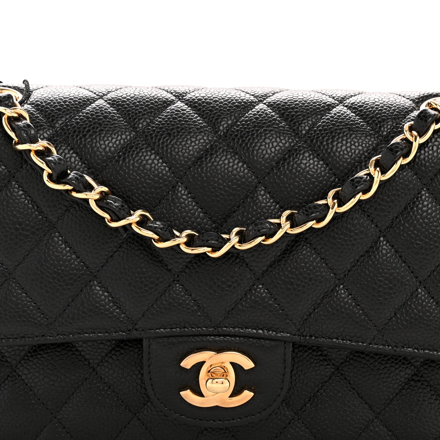 Caviar Quilted Medium Double Flap Black