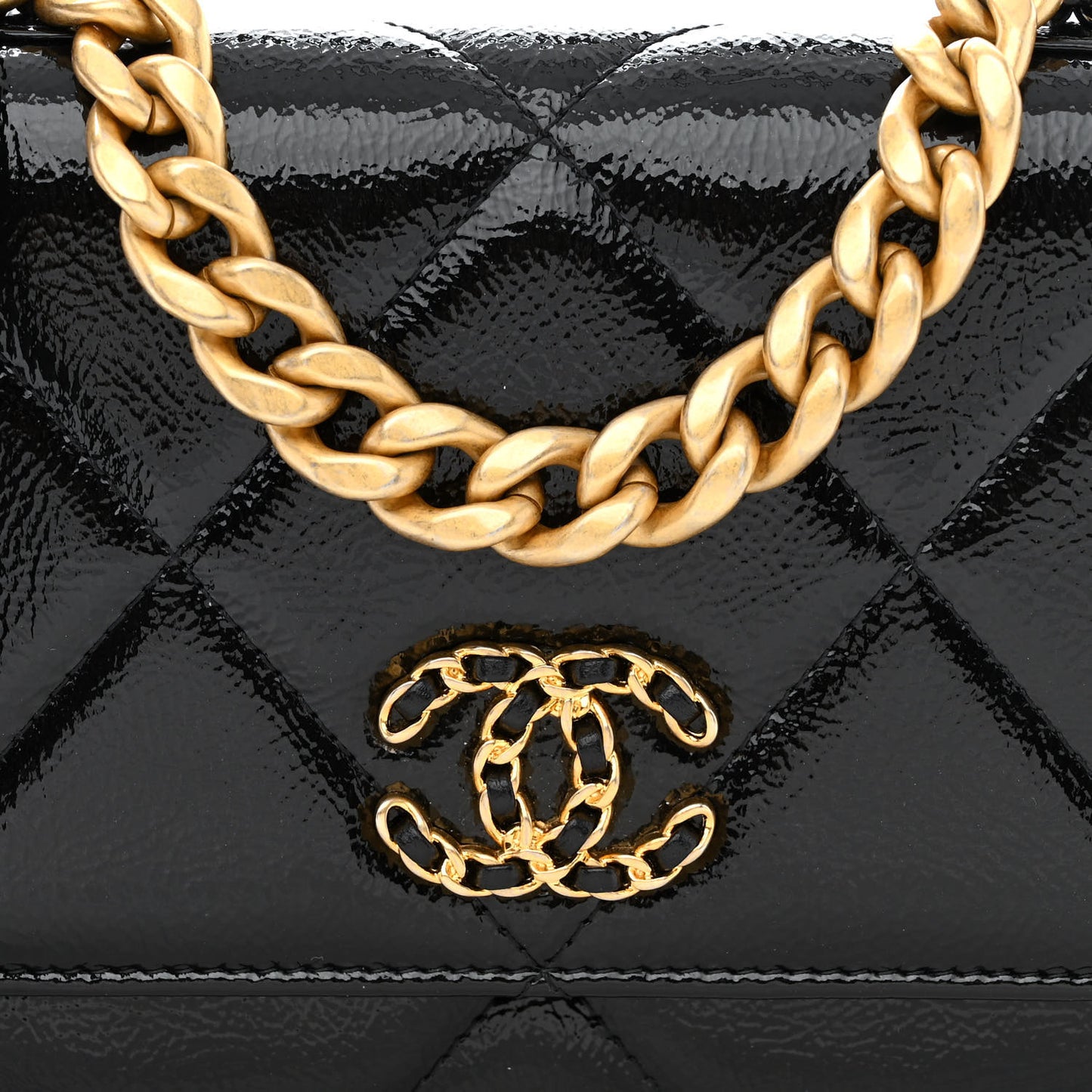 Shiny Crumpled Calfskin Quilted Chanel 19 Wallet On Chain WOC Black