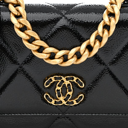 Chanel Shiny Crumpled Calfskin Quilted Chanel 19 Wallet On Chain WOC Black 9 of 14