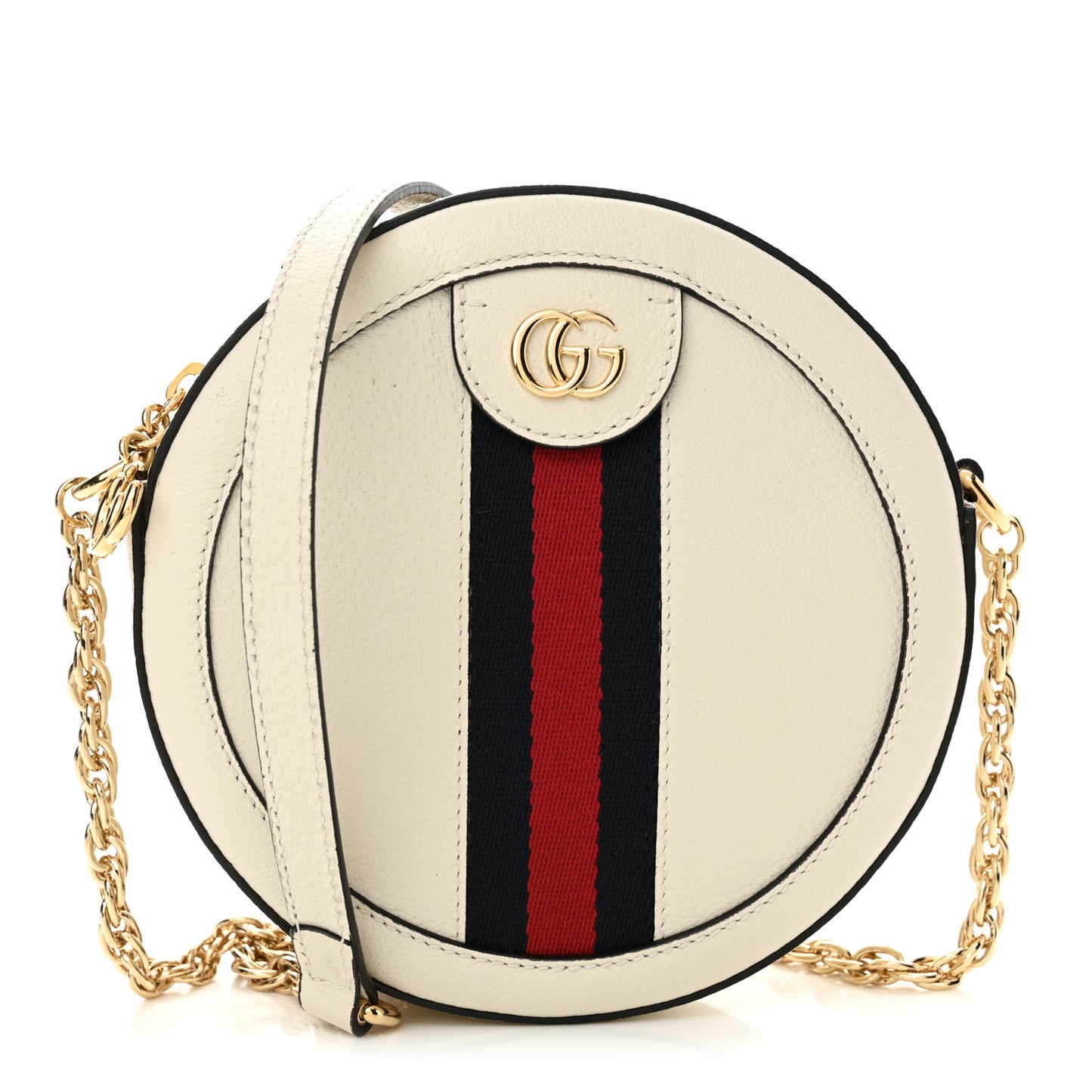 Textured Calfskin Web Mini Ophidia Round Shoulder Bag Mystic White