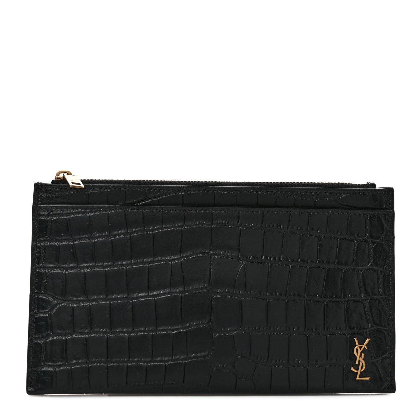 Calfskin Crocodile Embossed Monogram Bill Pouch Black