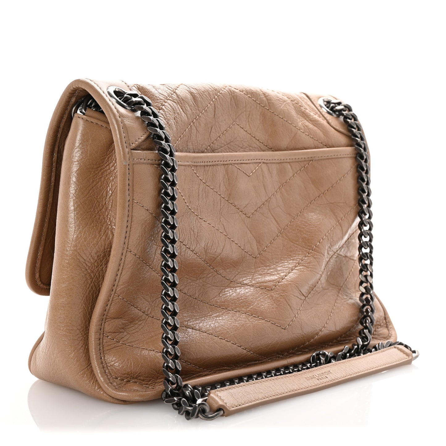 Crinkled Calfskin Matelasse Monogram Medium Niki Chain Satchel Dark Toffee