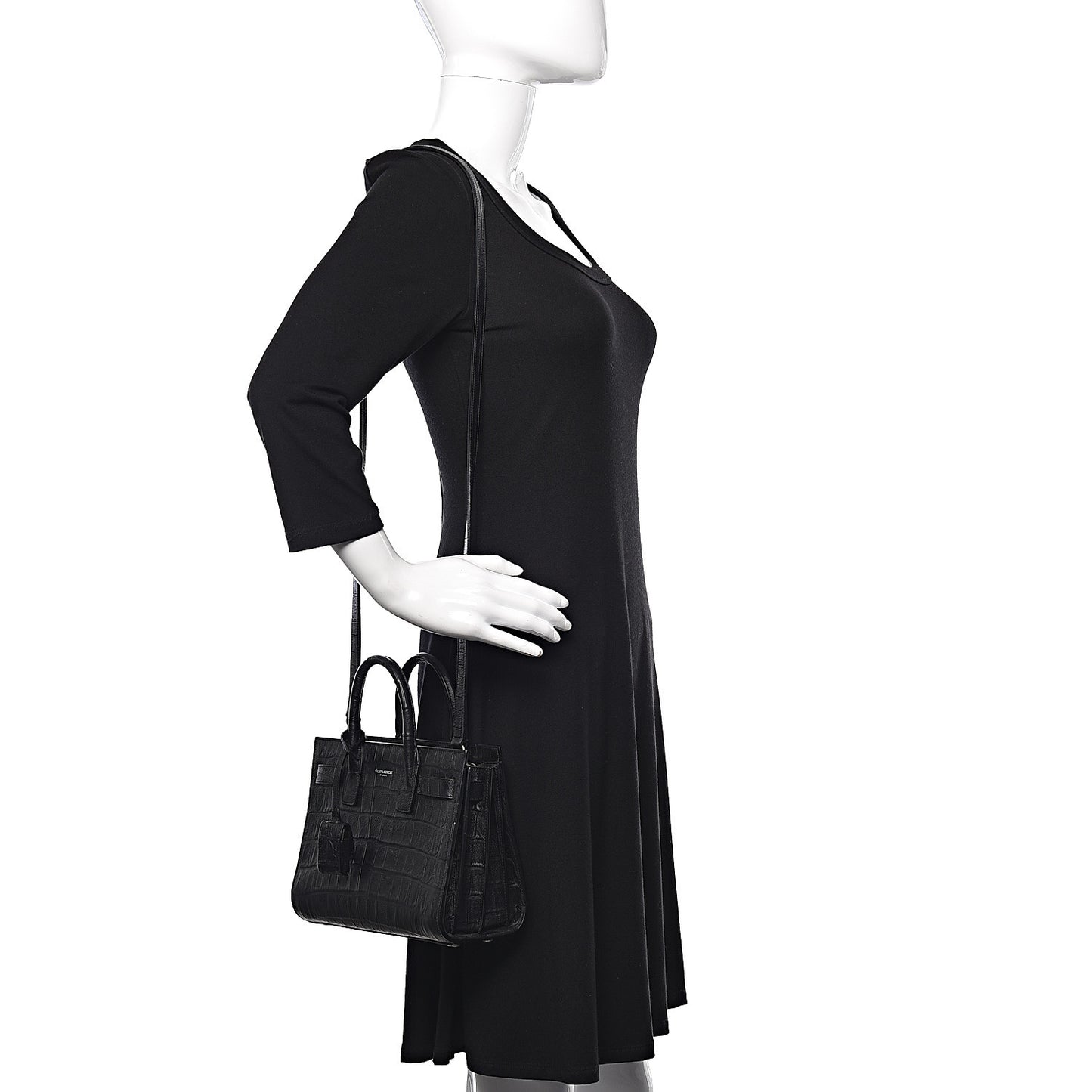 Calfskin Crocodile Embossed Nano Sac De Jour Black