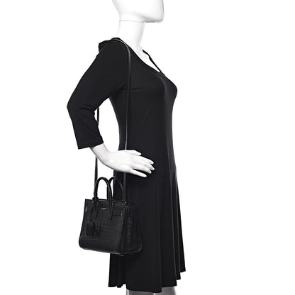 Saint Laurent Calfskin Crocodile Embossed Nano Sac De Jour Black 2 of 11