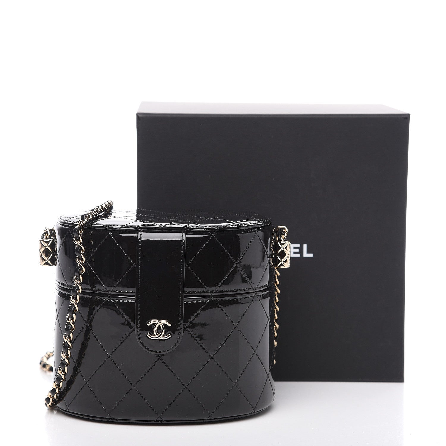 Chanel Patent Quilted Round Clutch With Chain Black 10 of 10