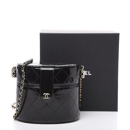 Chanel Patent Quilted Round Clutch With Chain Black 10 of 10