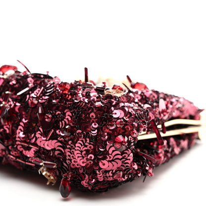 Dolce & Gabbana Sequin Crystal Embellished Marlene Chain Clutch Bordeaux Rosso 10 of 12