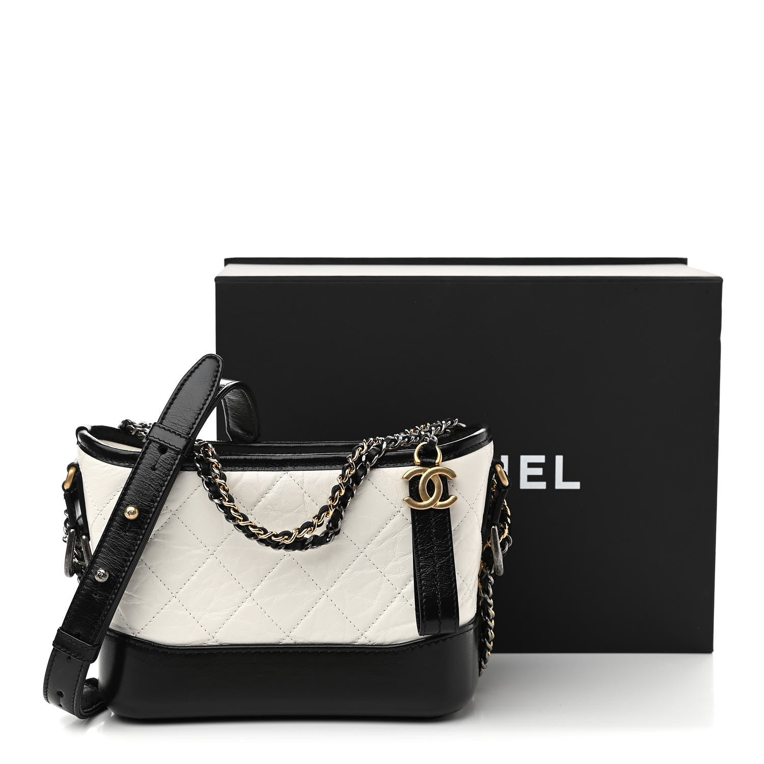 Chanel Aged Calfskin Quilted Small Gabrielle Hobo Black White 11 of 11