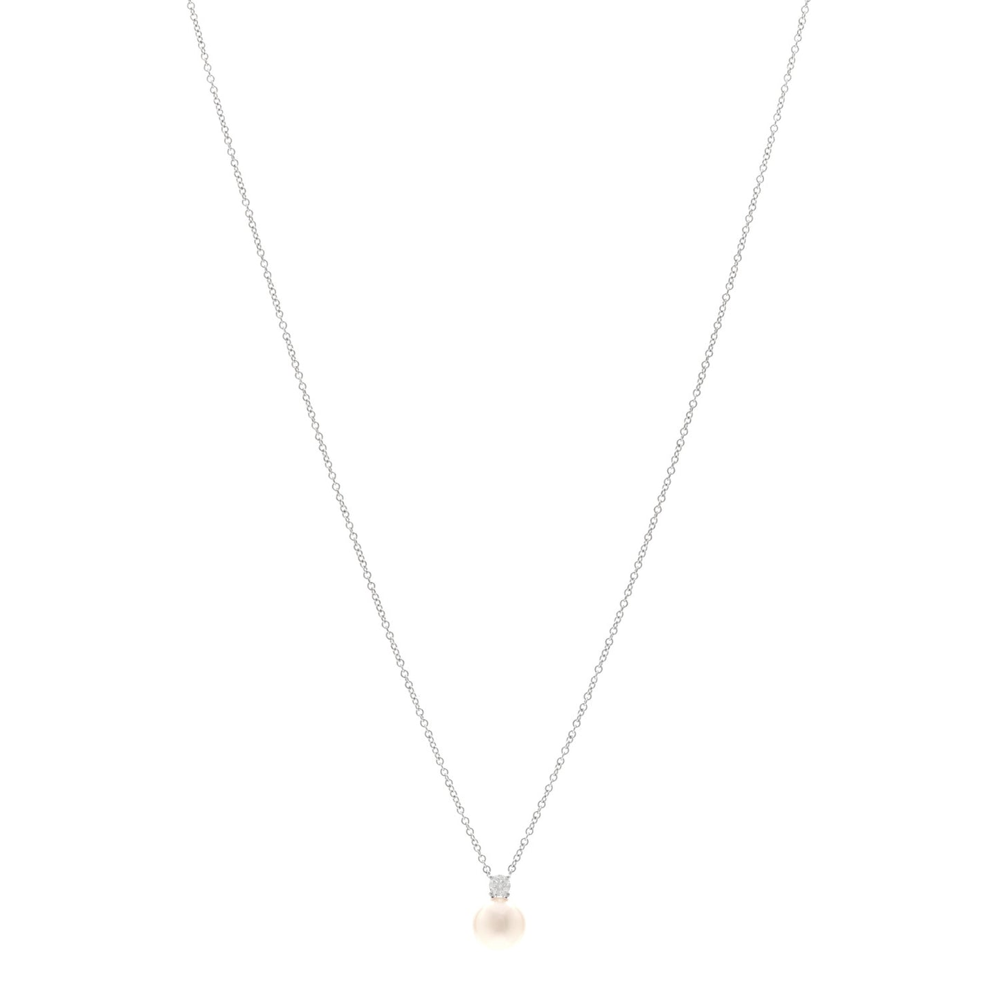 18K White Gold Diamond Cultured Pearl 7-7.5mm Pendant Necklace
