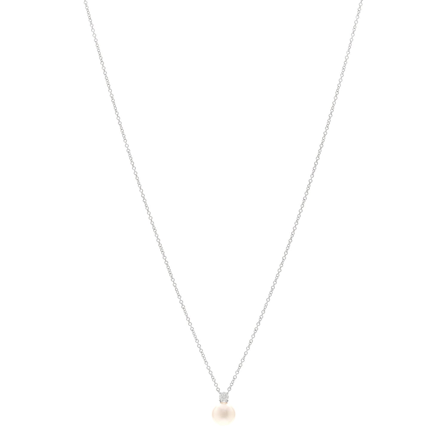 Tiffany 18K White Gold Diamond Cultured Pearl 7-7.5mm Pendant Necklace 1 of 6