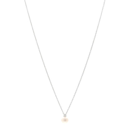 Tiffany 18K White Gold Diamond Cultured Pearl 7-7.5mm Pendant Necklace 1 of 6