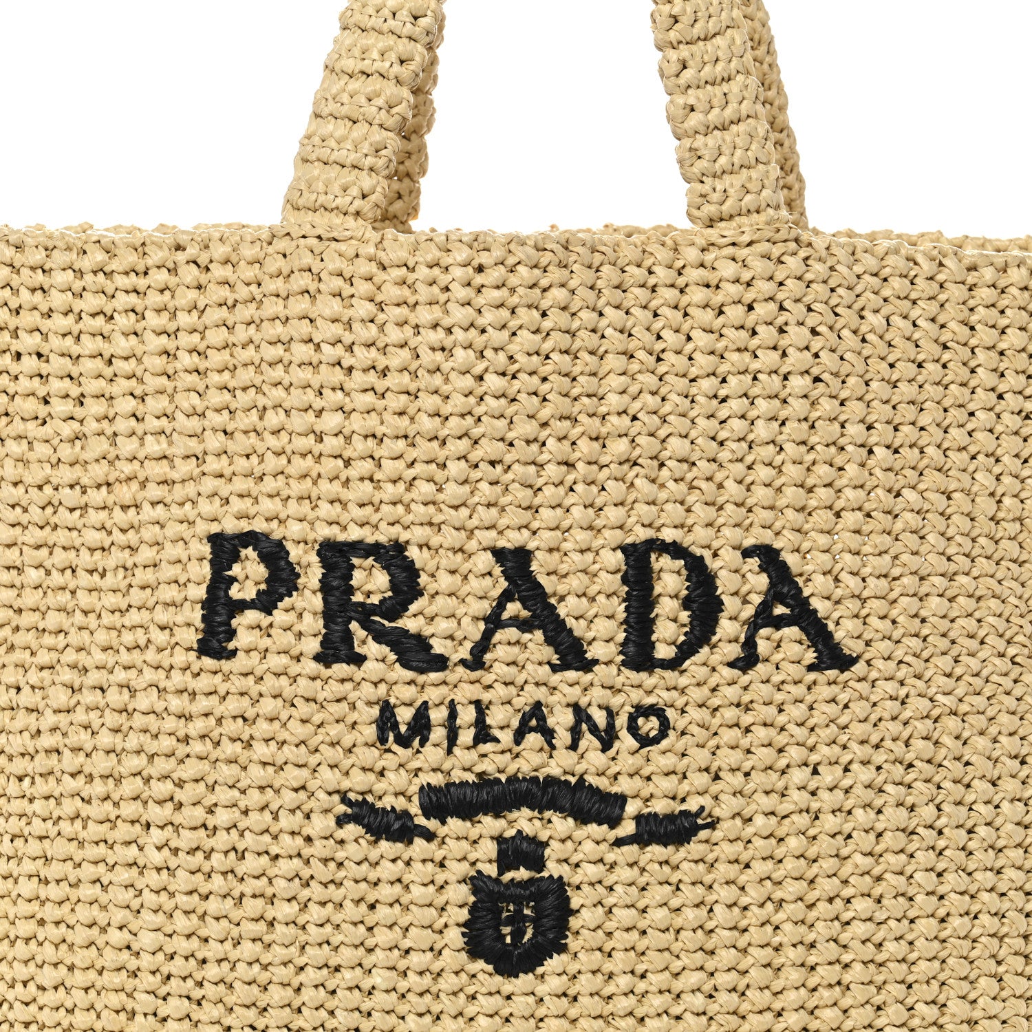 Prada Yarn Raffia Effect Crochet Embroidered Logo Tote Naturale 7 of 9